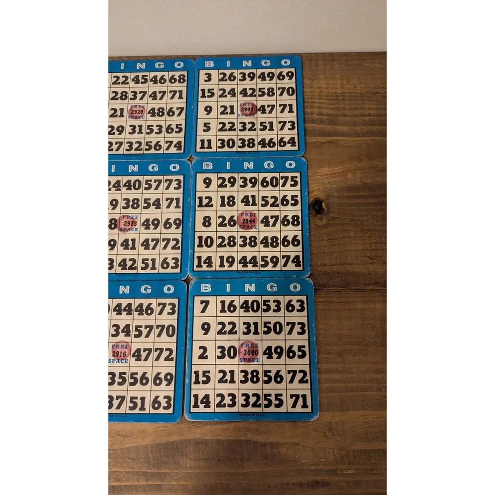 Vintage Blue White Bingo Cards Heavy Cardboard Lot of 17‎ Retro Printed in USA